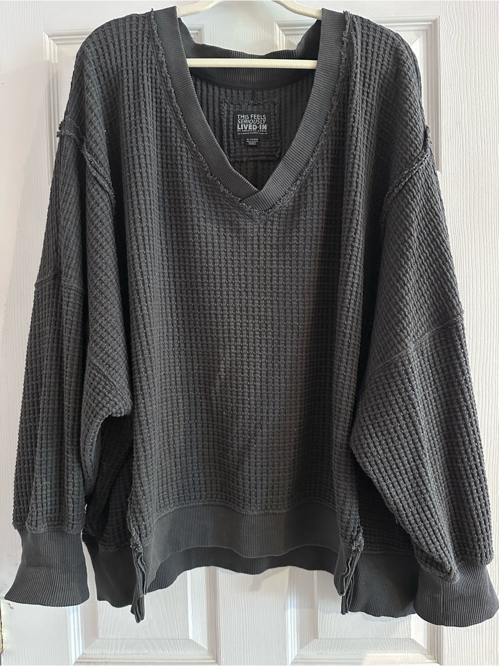 aerie Charcoal Gray Waffle V-Neck Men's Sweater